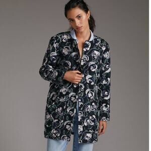 New Anthropologie Floral Embroidered Coat by Hutch $260 X-SMALL Blue
